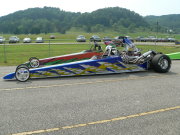 Blue DRAGSTER with green flames down the side
